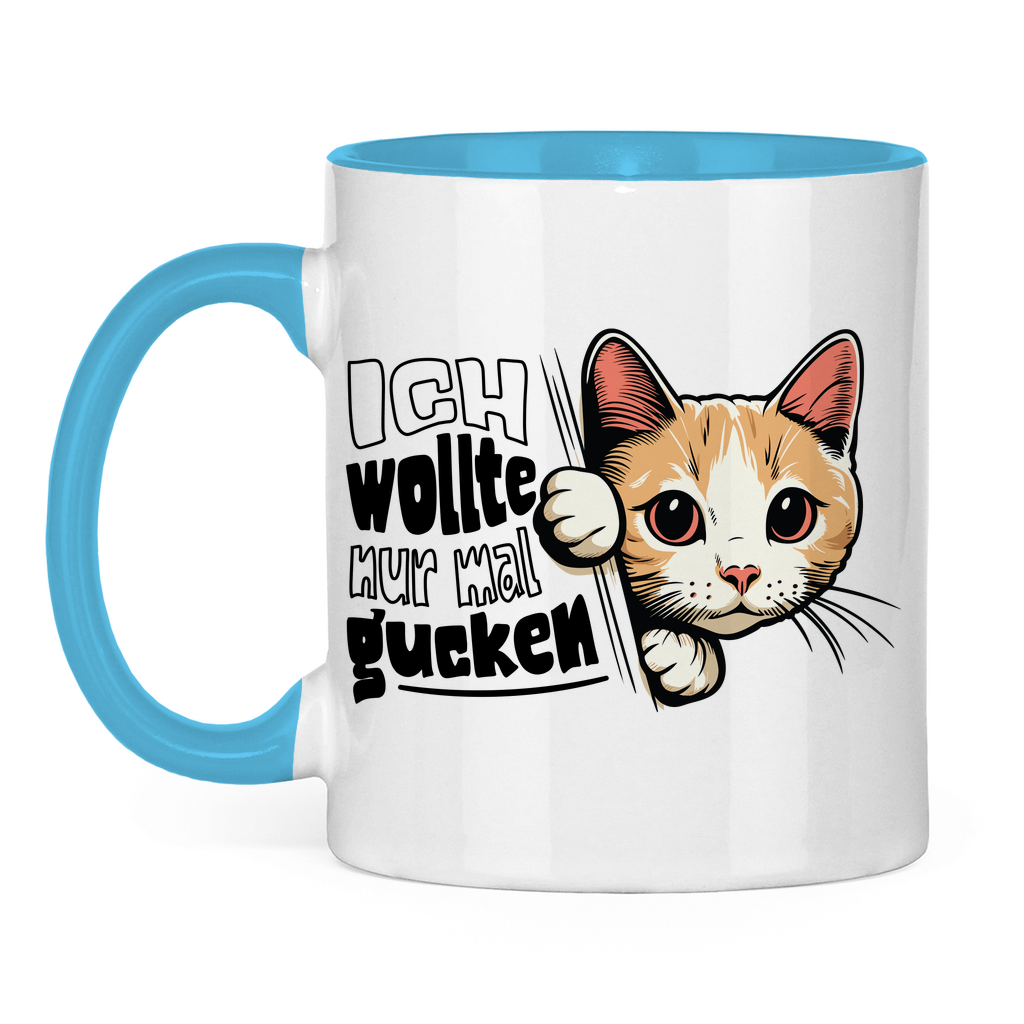 Tasse zweifarbig Ich wollte nur mal gucken - Hinterhältig Katze