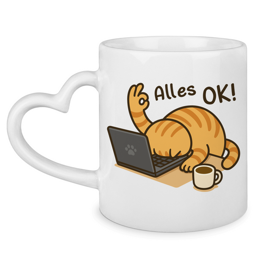 Tasse mit Herzhenkel Dicke Katze - Alles OK!