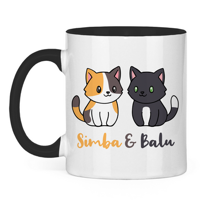 Tasse zweifarbig Personalisiert - Zwei Individuelle Cartoon Katzen mit Namen