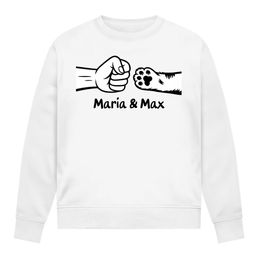 Damen Sweatshirt Personalisiert - Frau und Katze Fistpump mit Namen