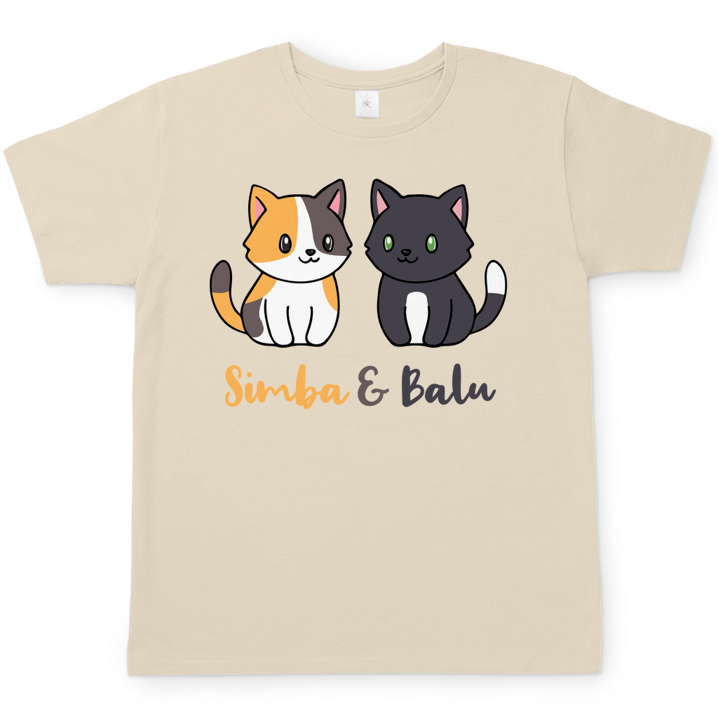 Herren T-Shirt Personalisiert - Zwei Individuelle Cartoon Katzen mit Namen