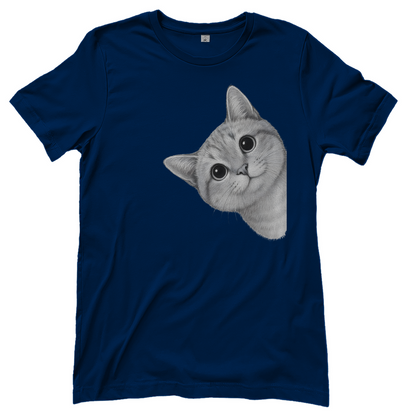 Damen T-Shirt - Sneaky Cat – Neugierige Katze schaut um die Ecke