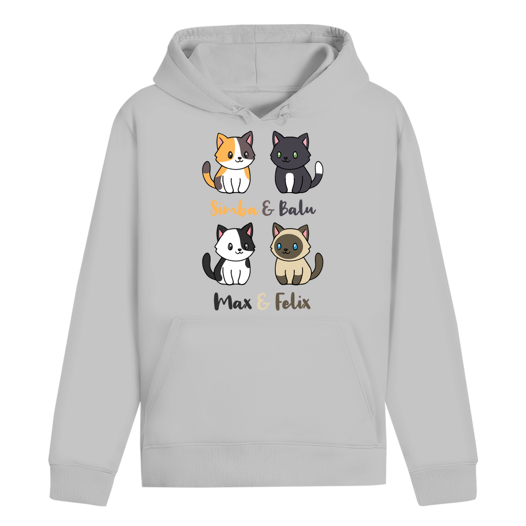 ST/ST Drummer Hoodie Personalisiert - Vier Individuelle Cartoon Katzen mit Namen
