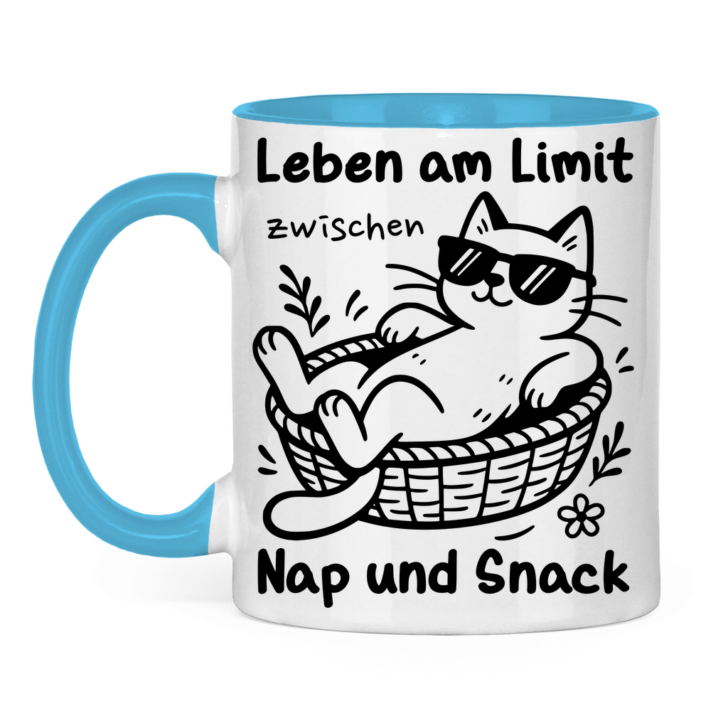 Tasse zweifarbig Leben am Limit zwischen Nap und Snack