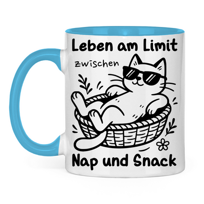 Tasse zweifarbig Leben am Limit zwischen Nap und Snack