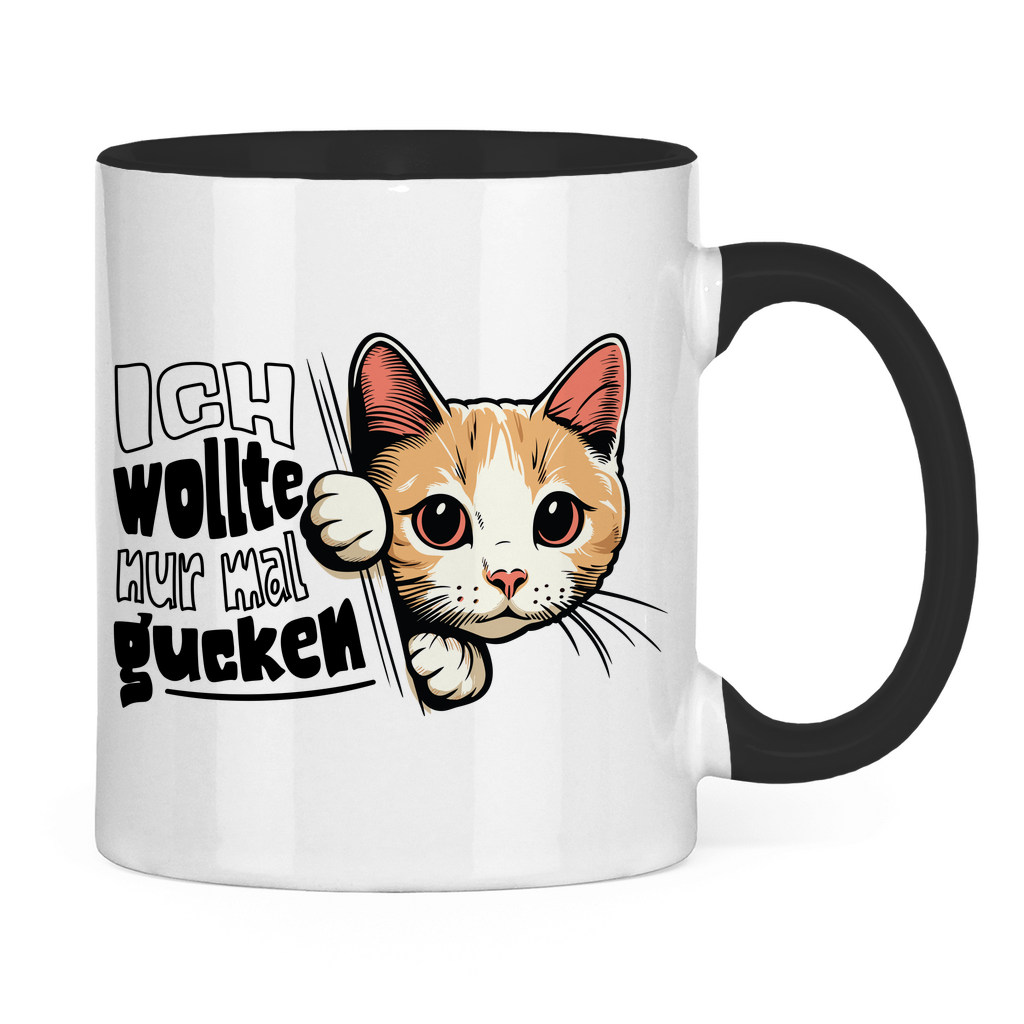 Tasse zweifarbig Ich wollte nur mal gucken - Hinterhältig Katze