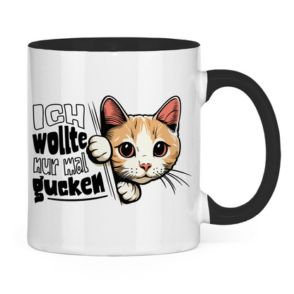 Tasse zweifarbig Ich wollte nur mal gucken - Hinterhältig Katze