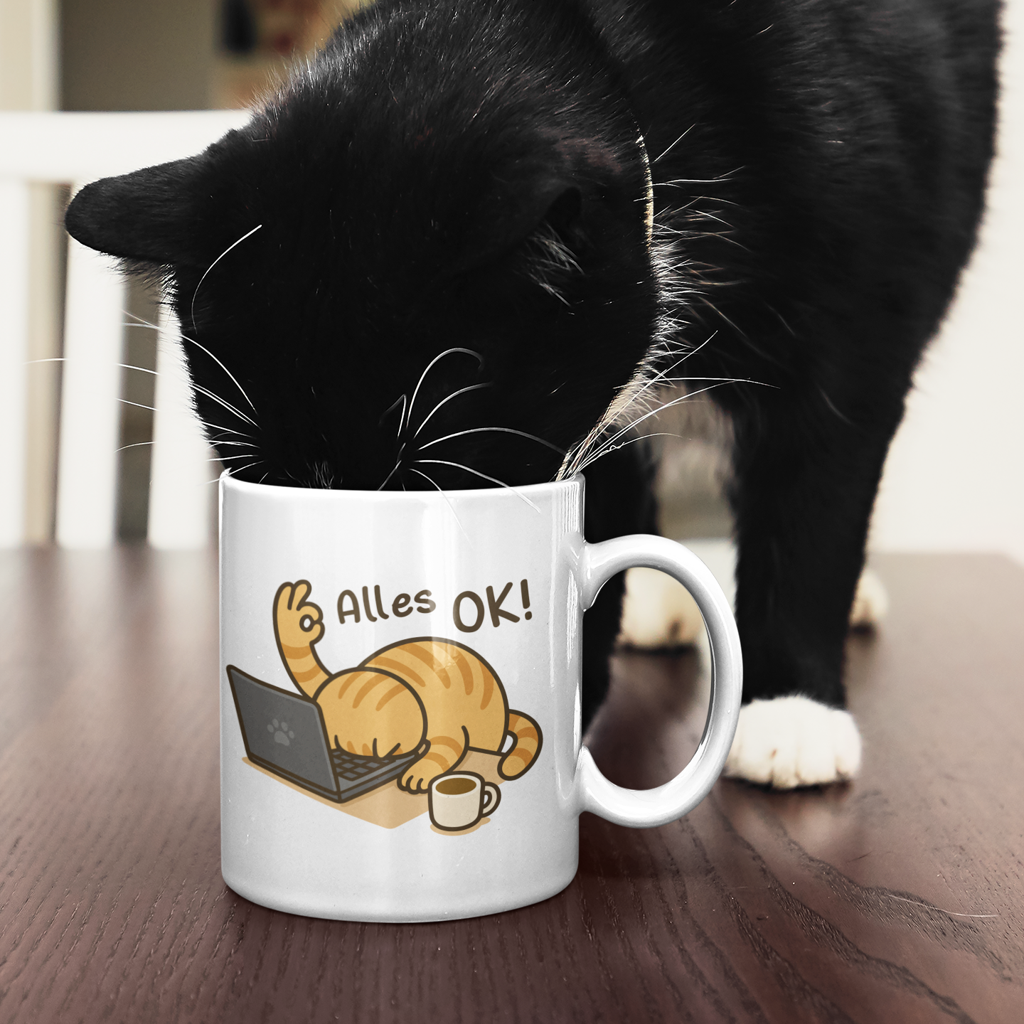 Tasse - Alles OK Katze – Lustiges Katzenmotiv am Laptop