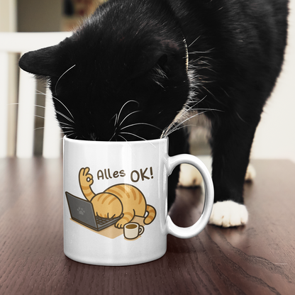 Tasse - Alles OK Katze – Lustiges Katzenmotiv am Laptop