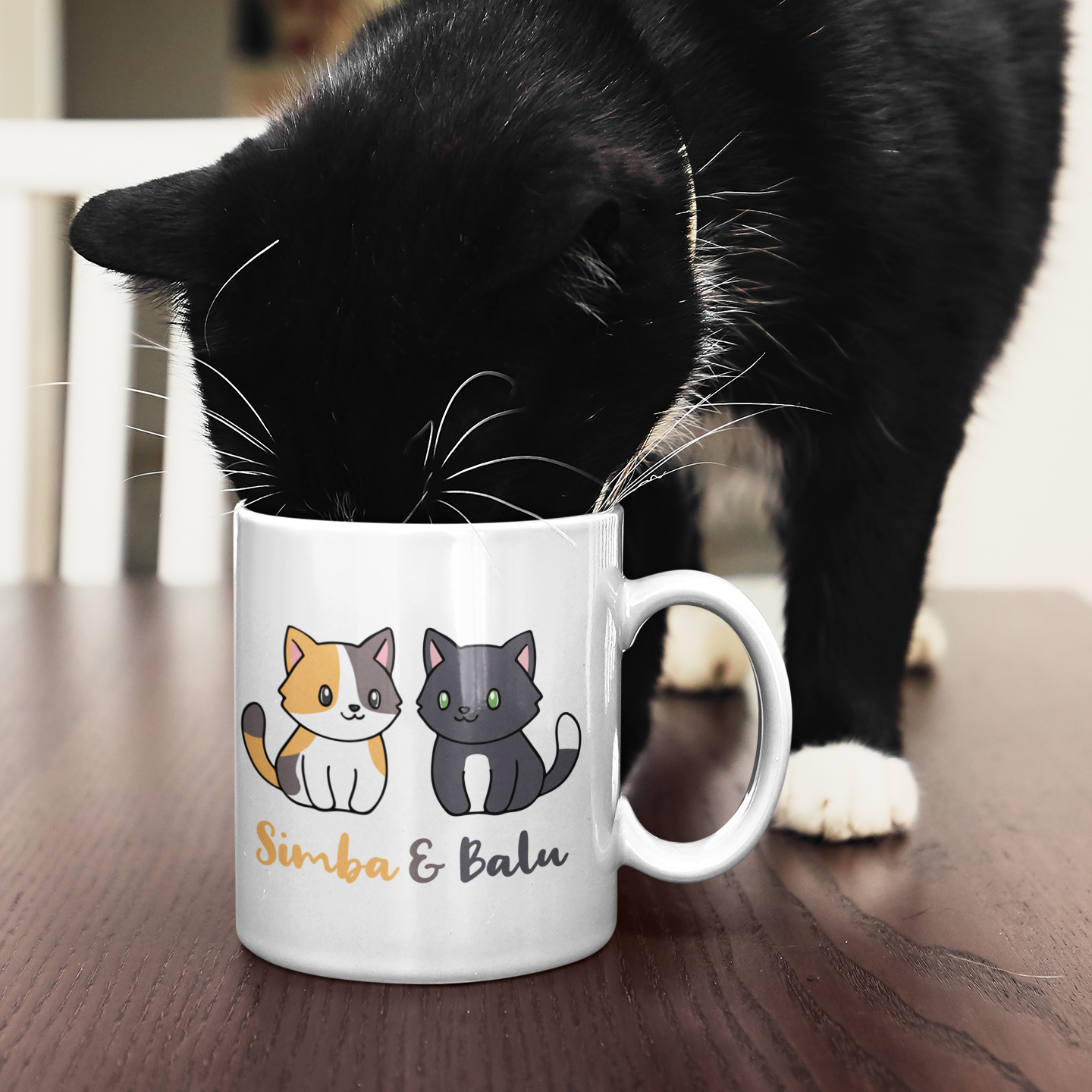 Tasse Personalisiert - Zwei Individuelle Cartoon Katzen mit Namen