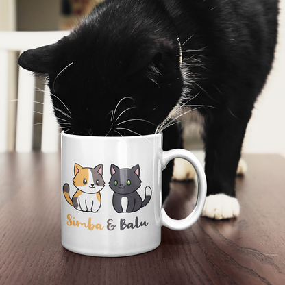 Tasse Personalisiert - Zwei Individuelle Cartoon Katzen mit Namen