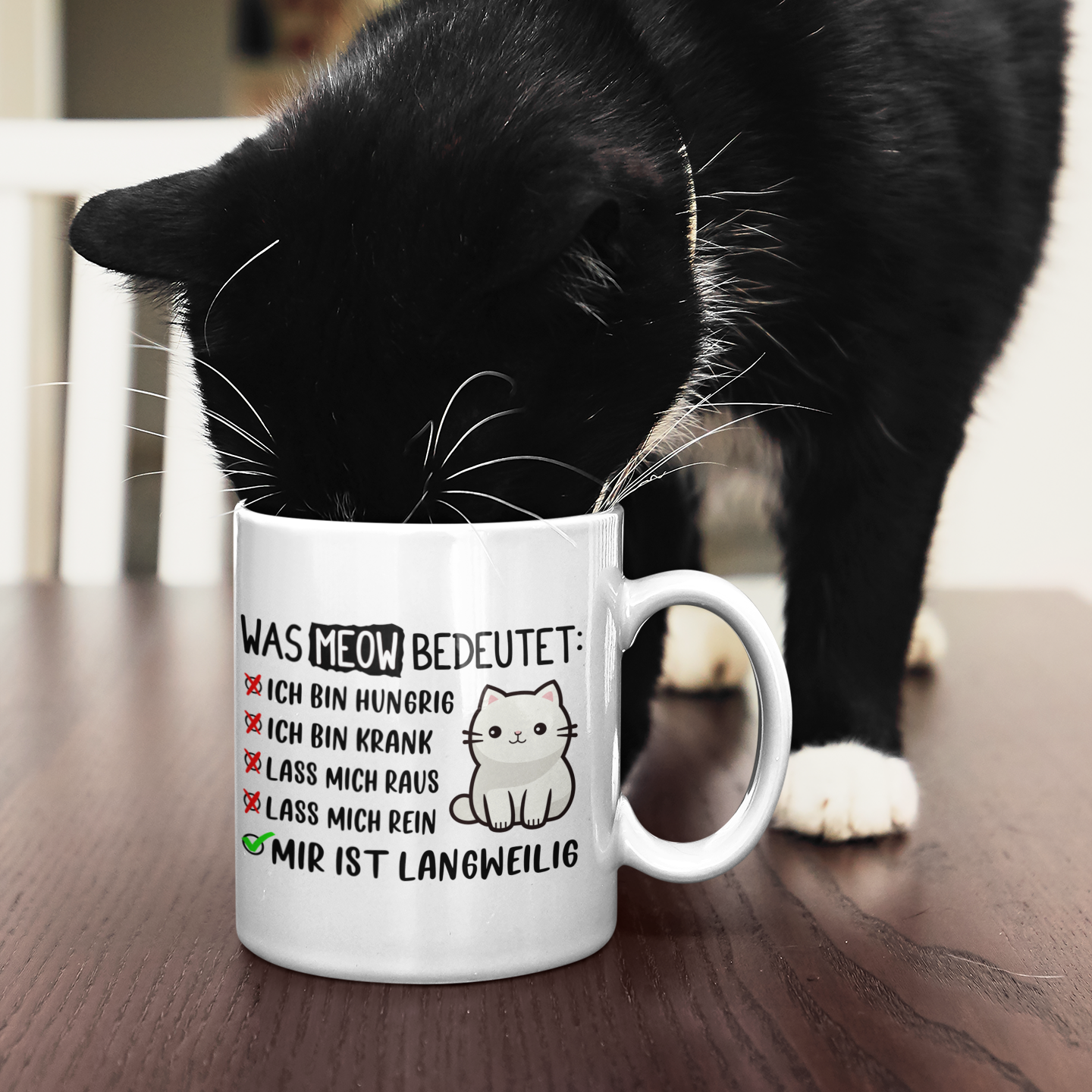 Tasse - Was Meow bedeutet - Lustiges Katzensprache Design