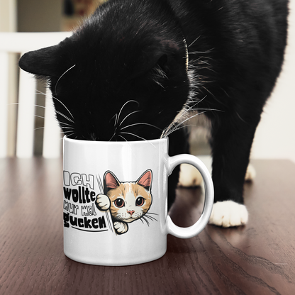 Tasse Ich wollte nur mal gucken - Hinterhältig Katze