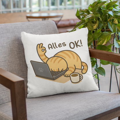 Kopfkissen flauschig - Alles OK Katze – Lustiges Katzenmotiv am Laptop