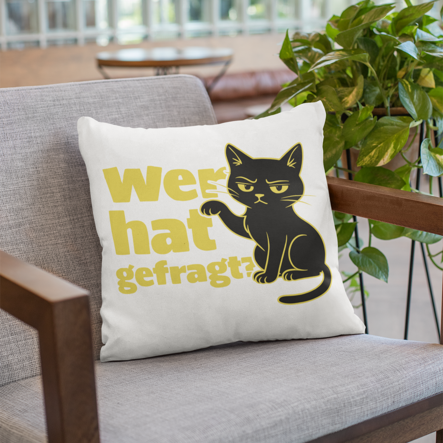 Kopfkissen flauschig Wer hat gefragt? - Sarkastische Schwarze Katze