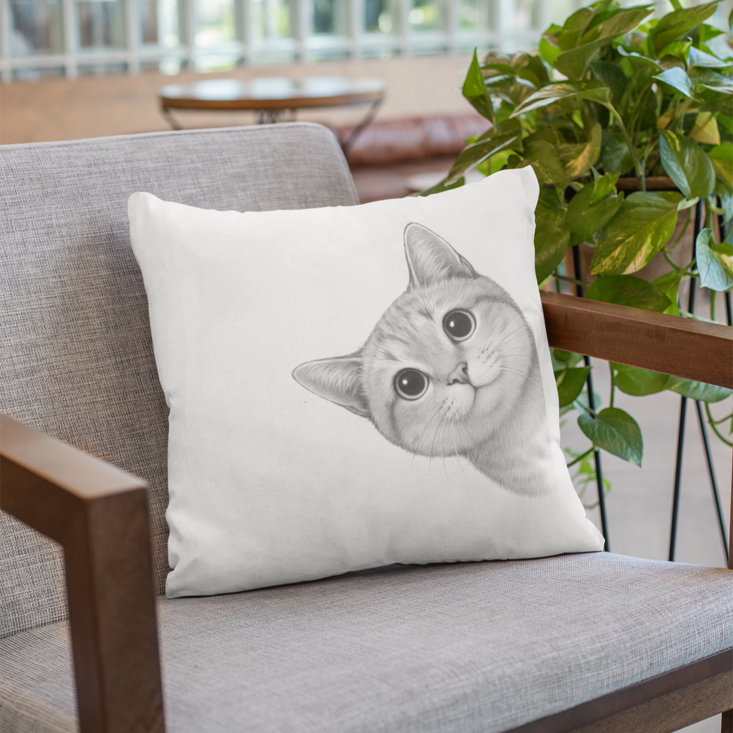 Kopfkissen flauschig - Sneaky Cat – Neugierige Katze schaut um die Ecke