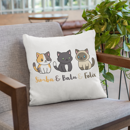 Kopfkissen flauschig Personalisiert - Drei Individuelle Cartoon Katzen mit Namen
