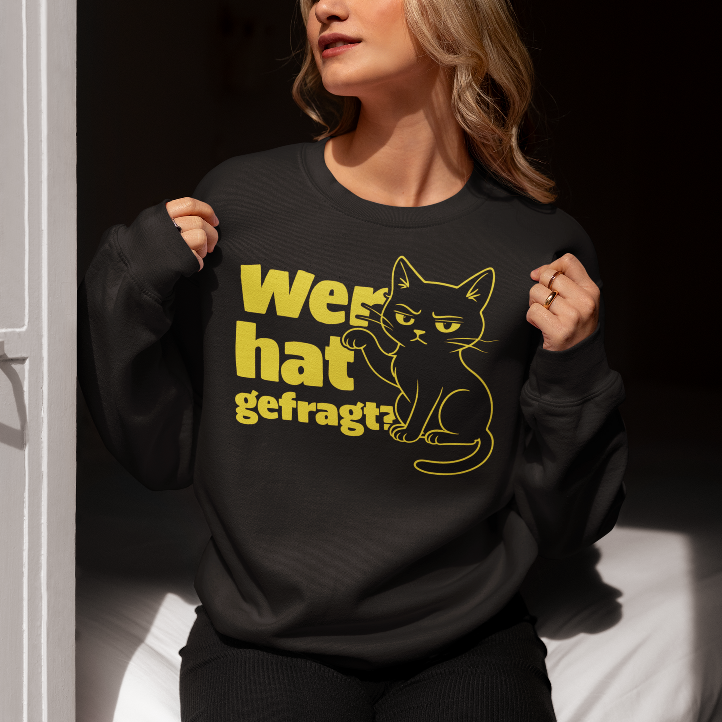 Damen Sweatshirt Wer hat gefragt? - Sarkastische Schwarze Katze