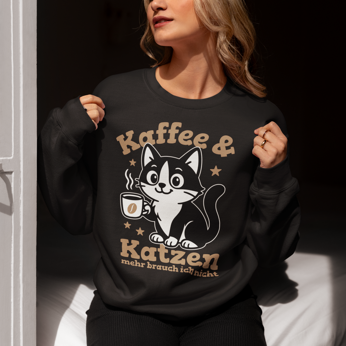 Damen Sweatshirt - Kaffee & Katzen – Niedliches Motiv für Kaffeeliebhaber
