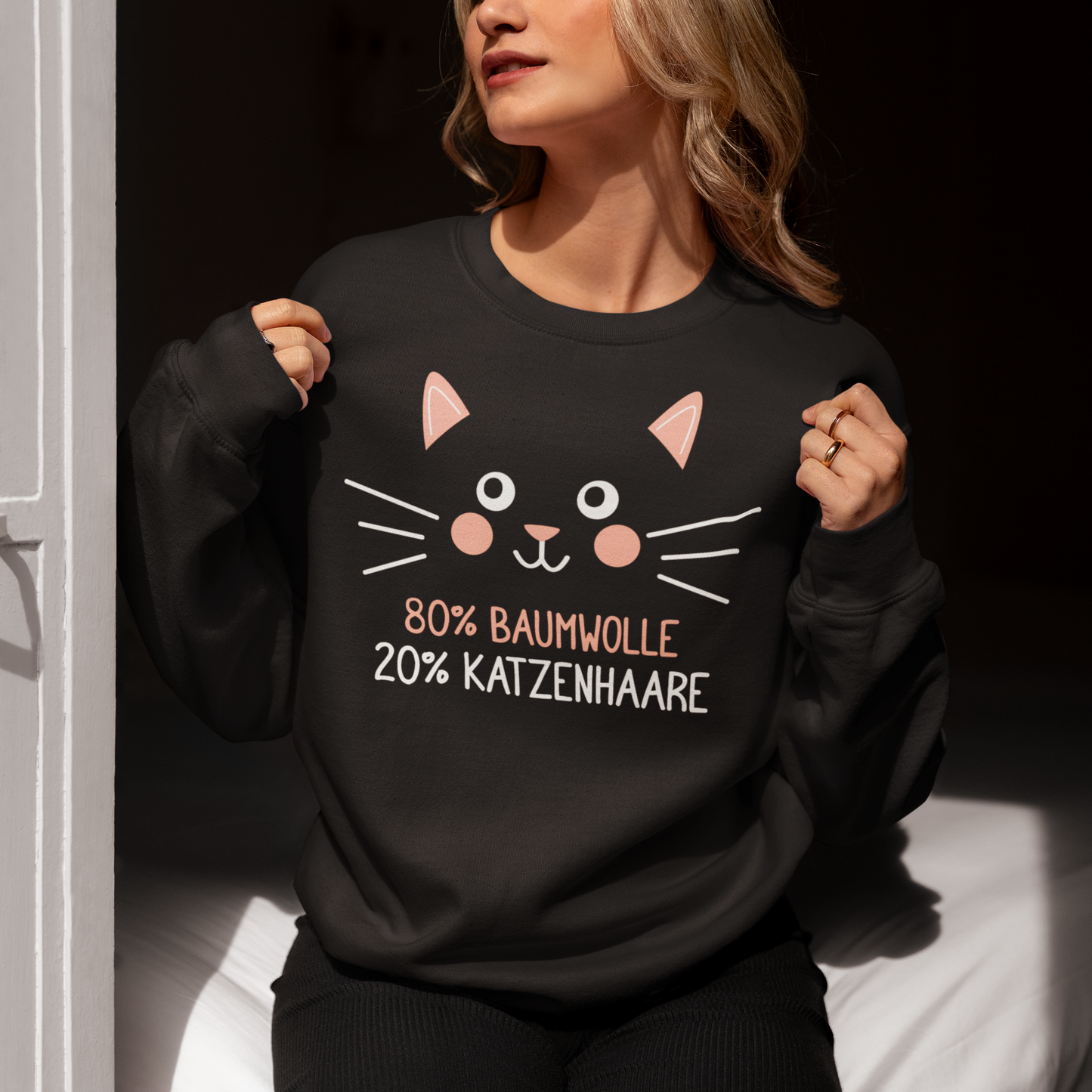 Damen Sweatshirt - 80% Baumwolle 20% Katzenhaare – Witziges Katzen-Spruchmotiv