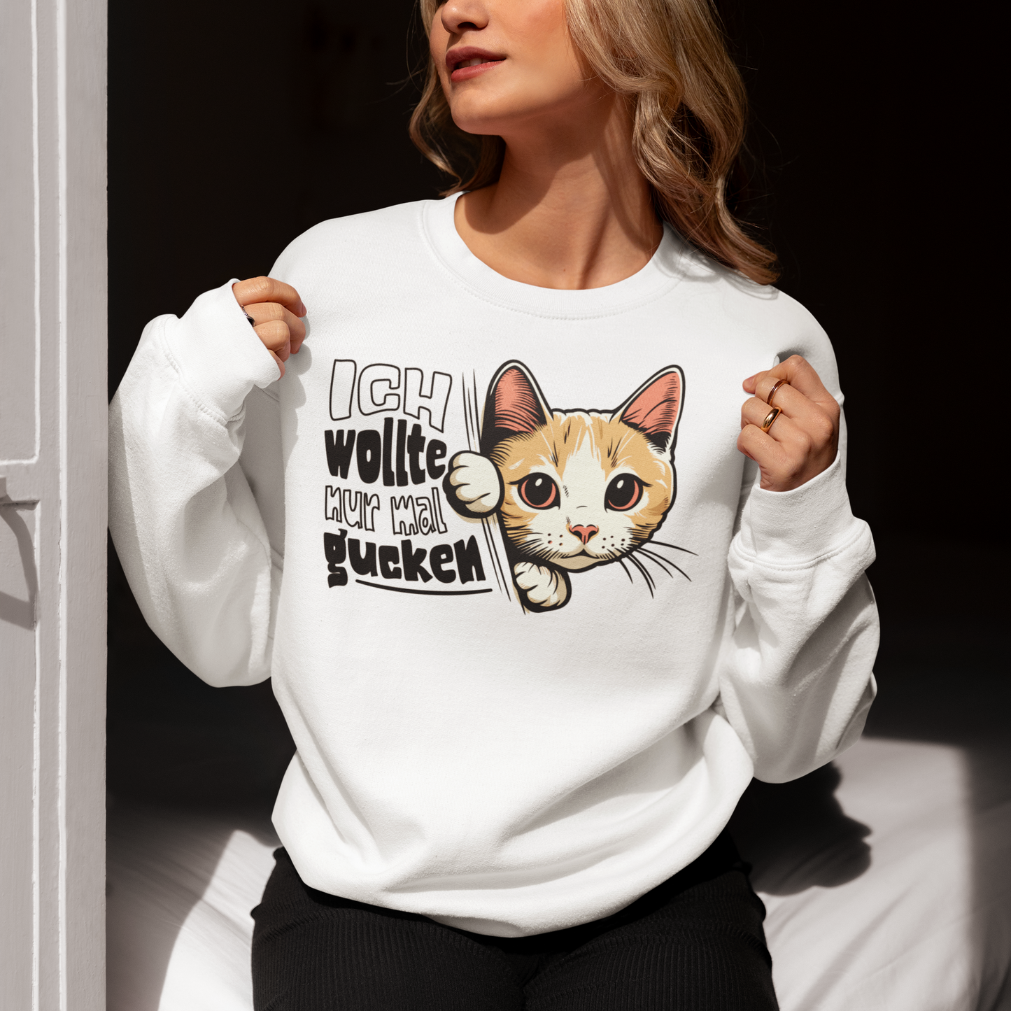 Damen Sweatshirt Ich wollte nur mal gucken - Hinterhältig Katze