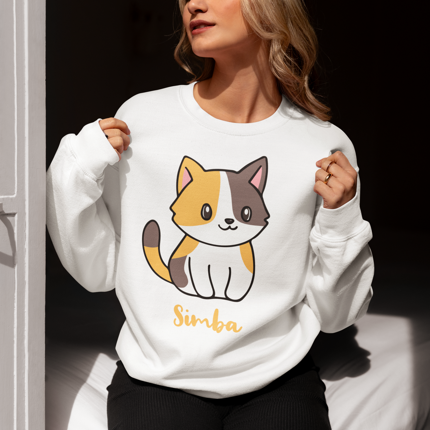 Damen Sweatshirt Personalisiert - Eine Individuelle Cartoon Katze mit Name
