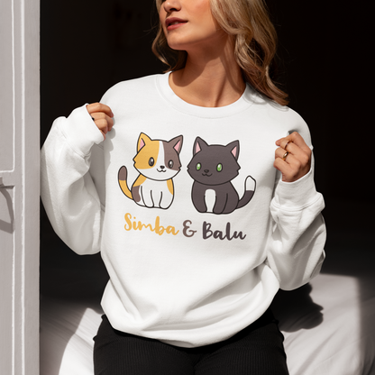Damen Sweatshirt Personalisiert - Zwei Individuelle Cartoon Katzen mit Namen