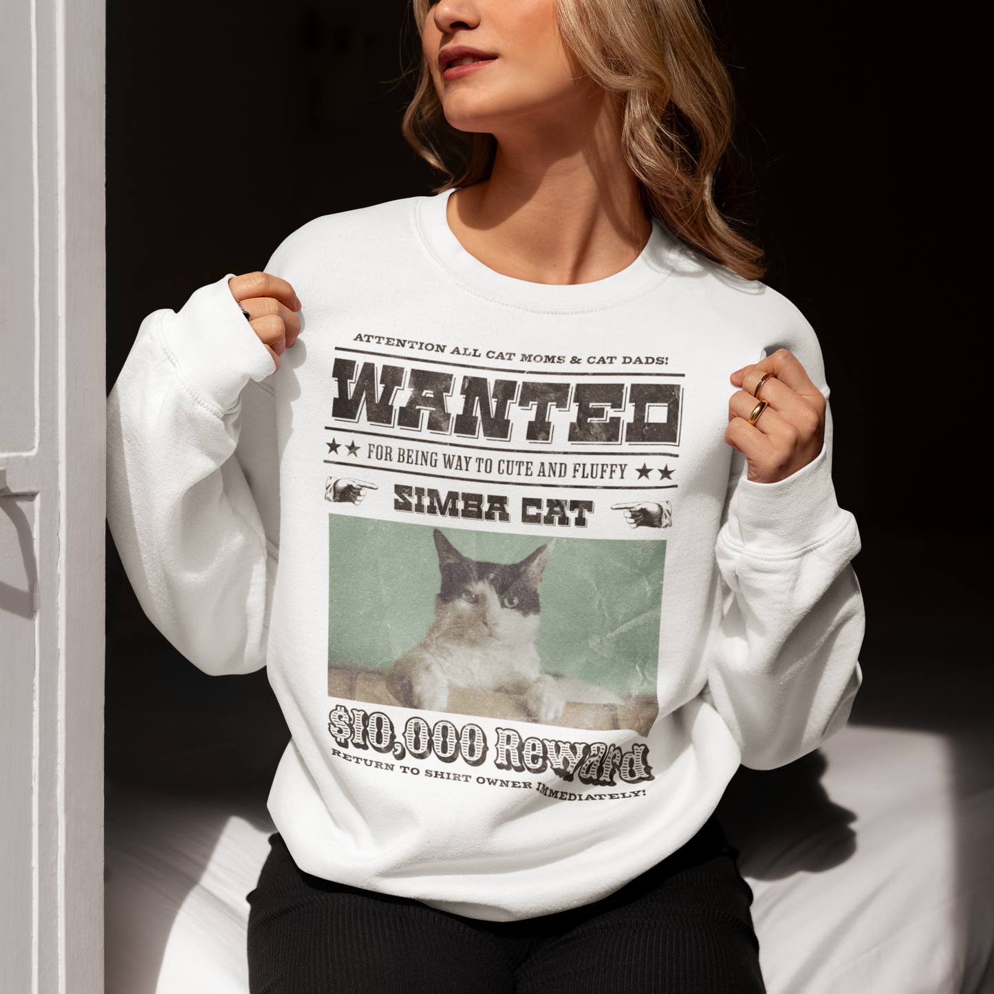 Damen Sweatshirt Personalisiert - Wanted Cat - Western Katzen Fahndungsfoto