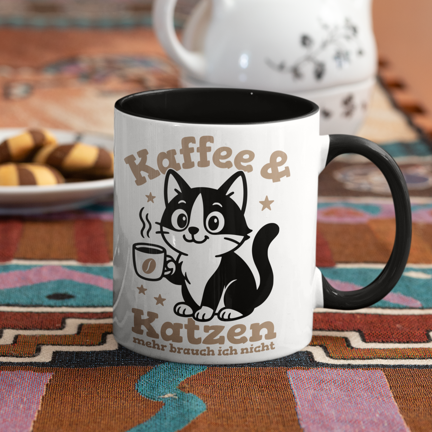 Tasse zweifarbig - Kaffee & Katzen – Niedliches Motiv für Kaffeeliebhaber