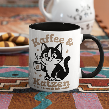 Tasse zweifarbig - Kaffee & Katzen – Niedliches Motiv für Kaffeeliebhaber