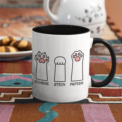 Tasse zweifarbig - Katzenpfoten – Schere, Stein, Papier