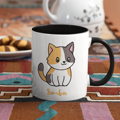 Tasse zweifarbig Personalisiert - Eine Individuelle Cartoon Katze mit Name