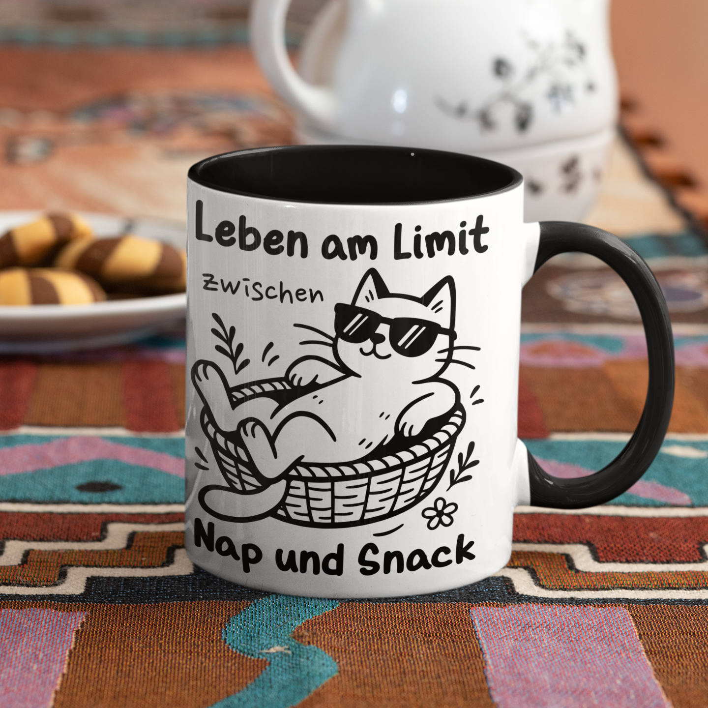 Tasse zweifarbig Leben am Limit zwischen Nap und Snack