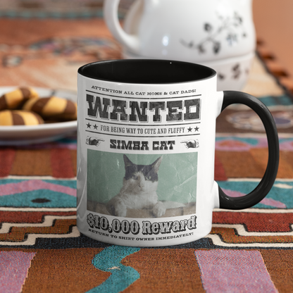 Tasse zweifarbig Personalisiert - Wanted Cat - Western Katzen Fahndungsfoto