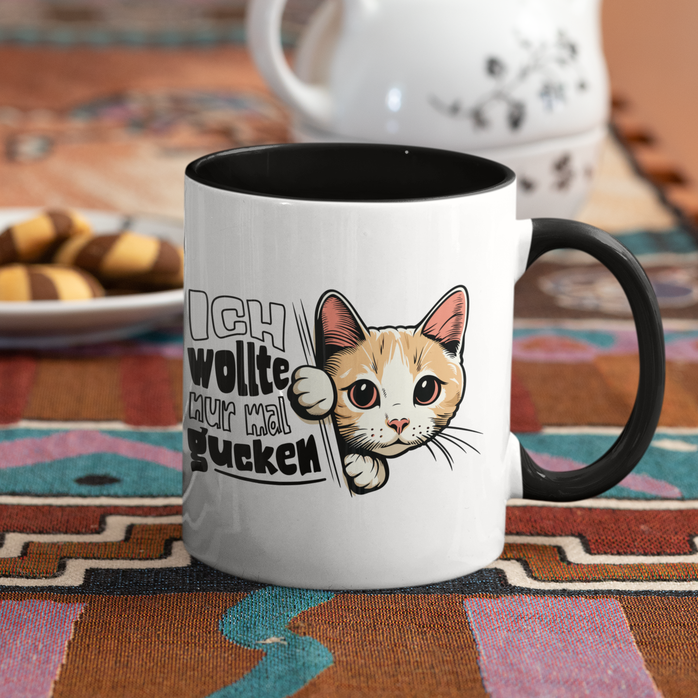 Tasse zweifarbig Ich wollte nur mal gucken - Hinterhältig Katze