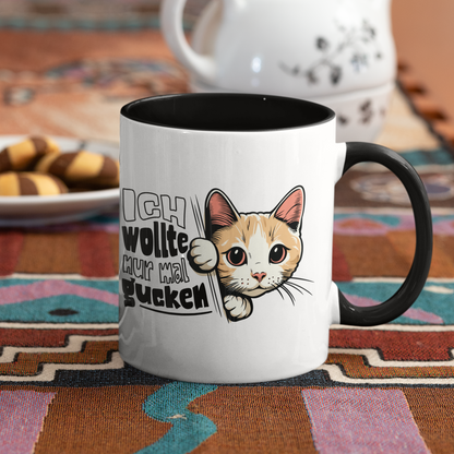 Tasse zweifarbig Ich wollte nur mal gucken - Hinterhältig Katze