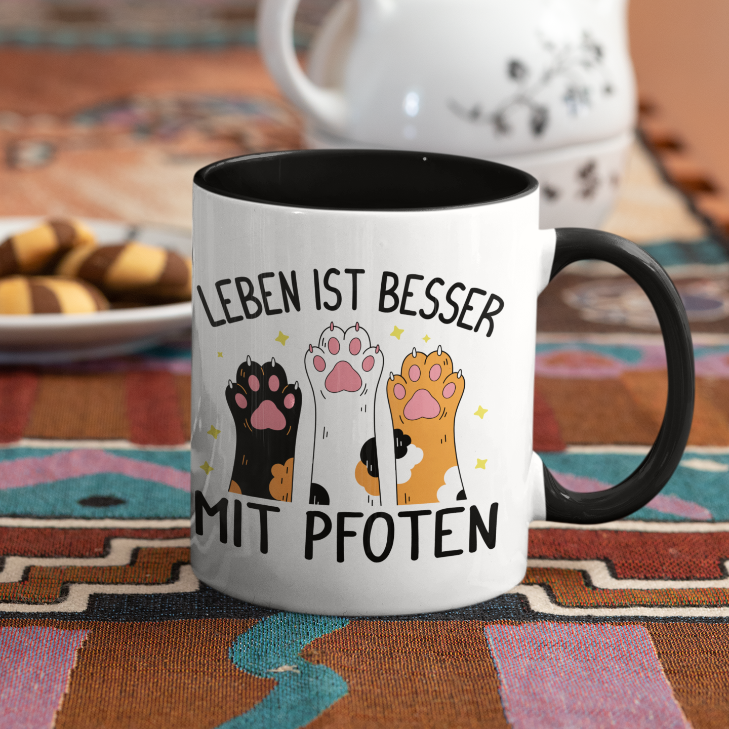 Tasse zweifarbig Leben ist besser mit Pfoten