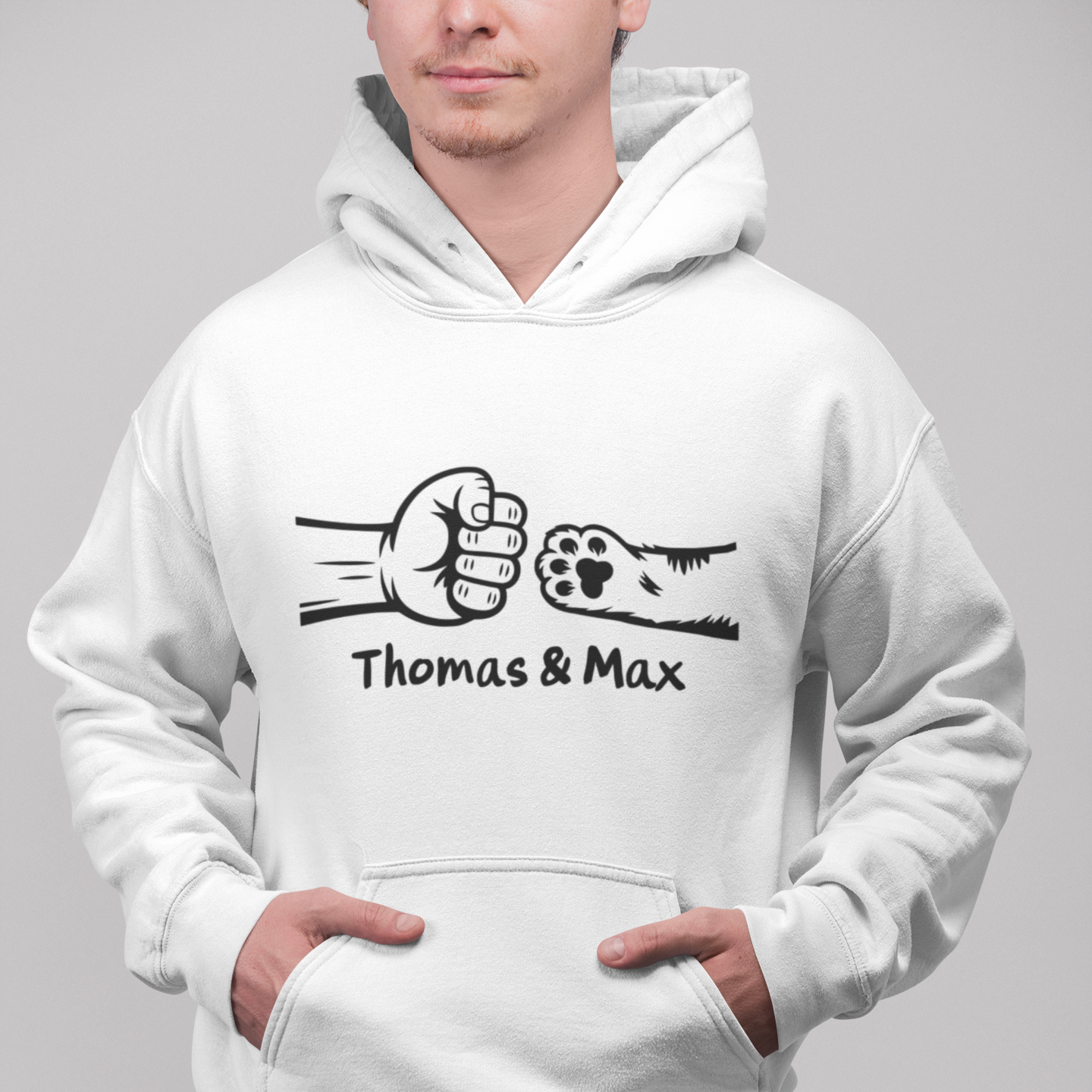 ST/ST Drummer Hoodie Personalisiert - Mann und Katze Fistpump mit Namen