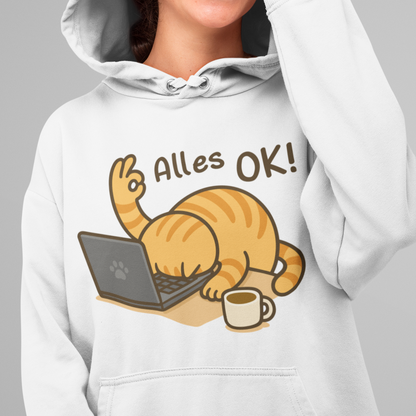 ST/ST Drummer Hoodie - Alles OK Katze – Lustiges Katzenmotiv am Laptop