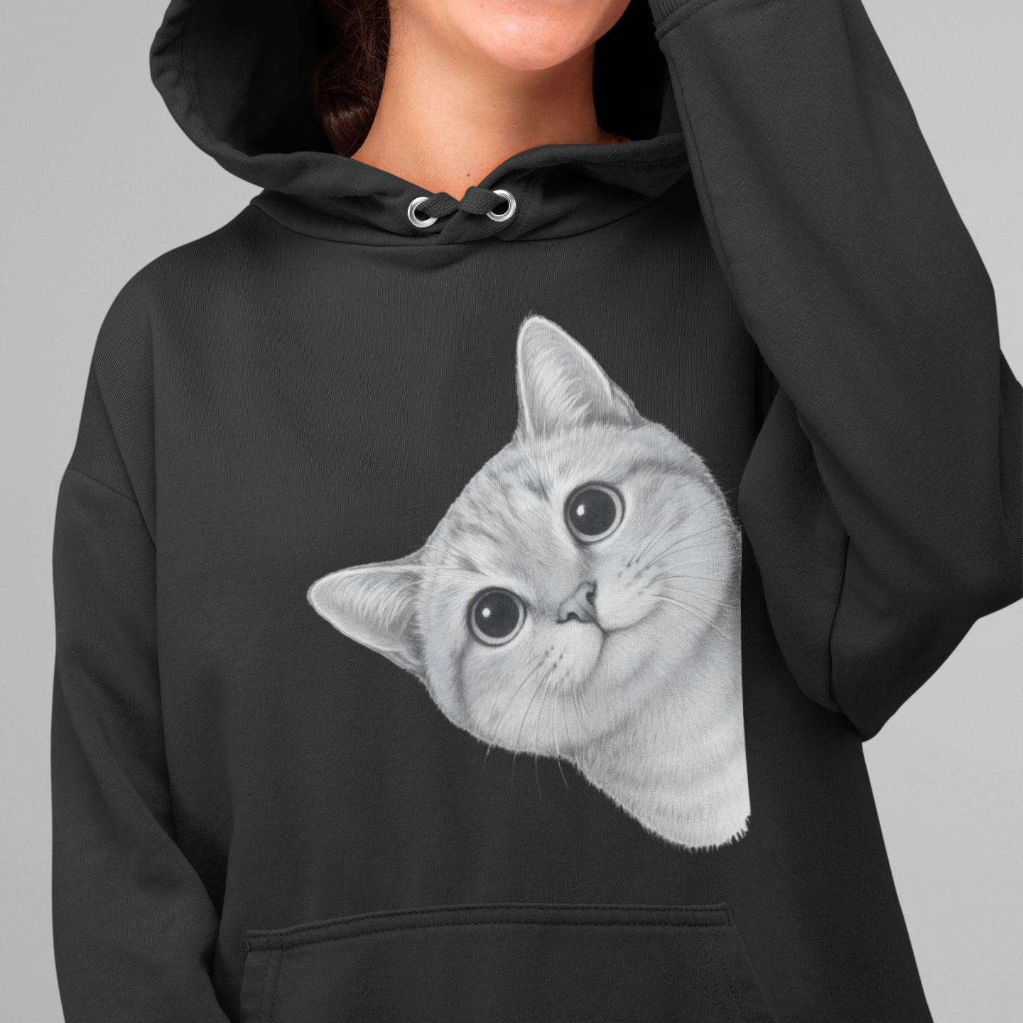 ST/ST Drummer Hoodie - Sneaky Cat – Neugierige Katze schaut um die Ecke
