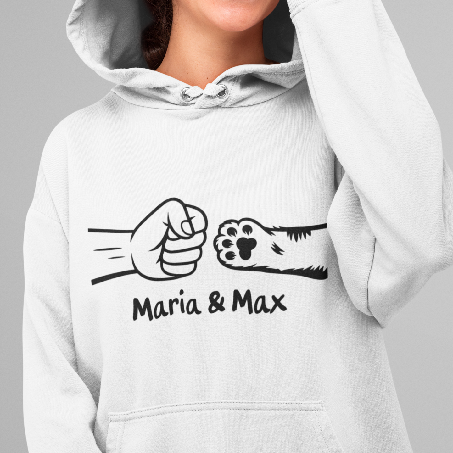 ST/ST Drummer Hoodie Personalisiert - Frau und Katze Fistpump mit Namen
