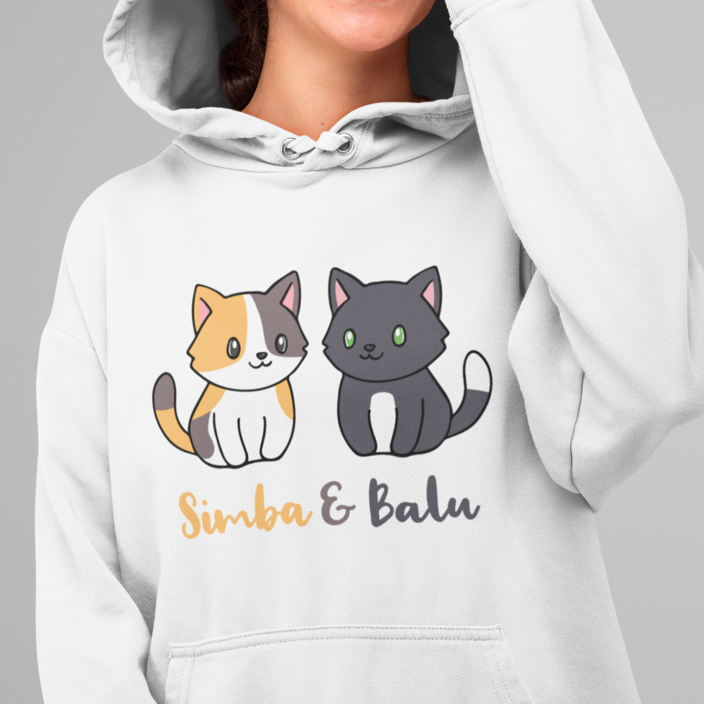 ST/ST Drummer Hoodie Personalisiert - Zwei Individuelle Cartoon Katzen mit Namen