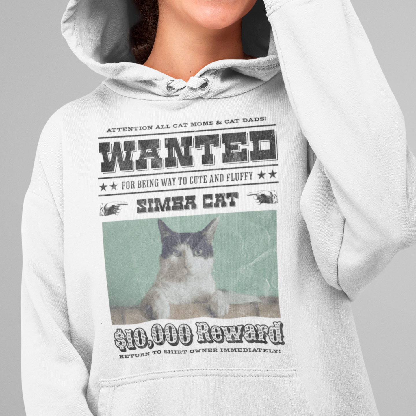 ST/ST Drummer Hoodie Personalisiert - Wanted Cat - Western Katzen Fahndungsfoto