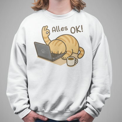 Herren Sweatshirt - Alles OK Katze – Lustiges Katzenmotiv am Laptop