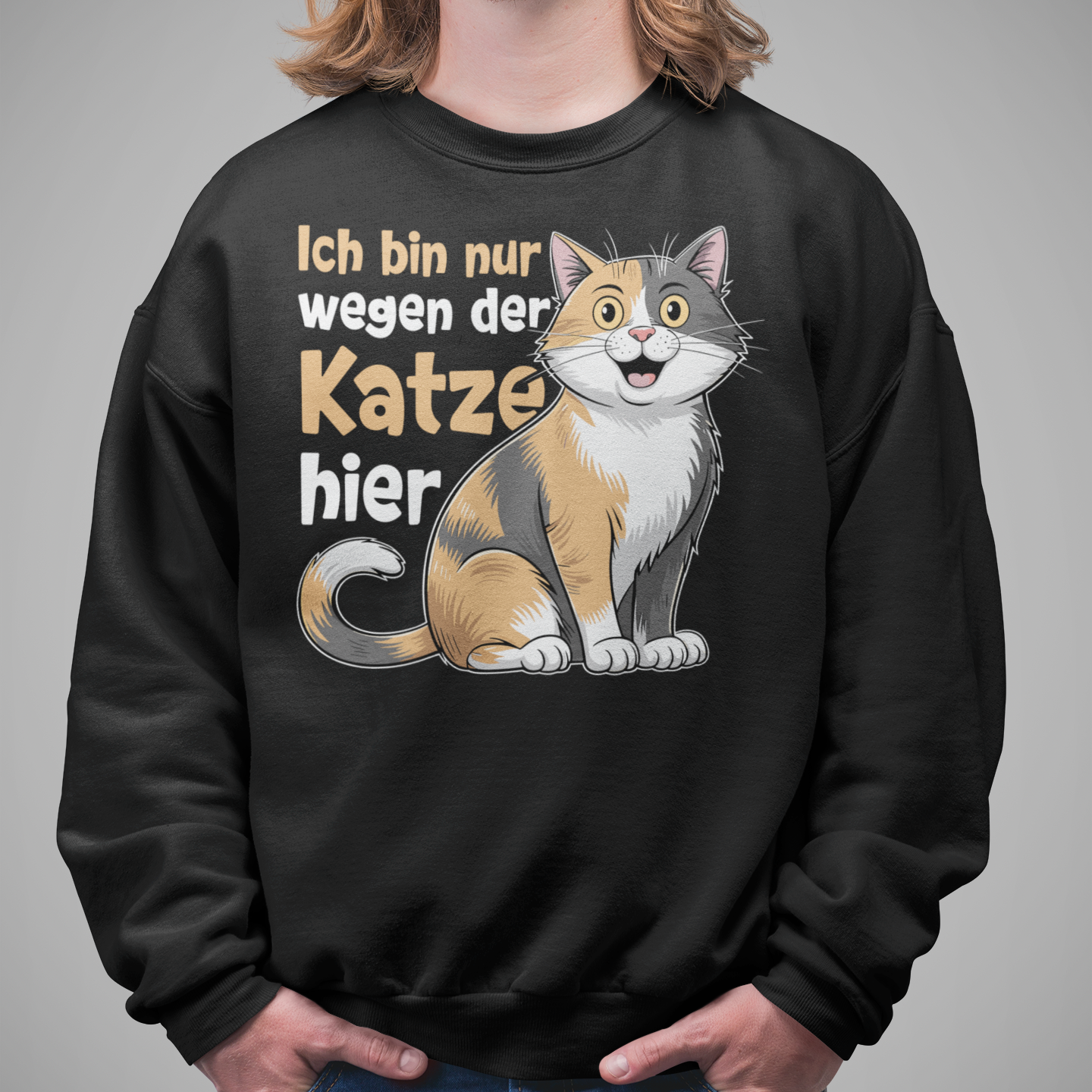 Herren Sweatshirt Ich bin nur wegen der Katze hier