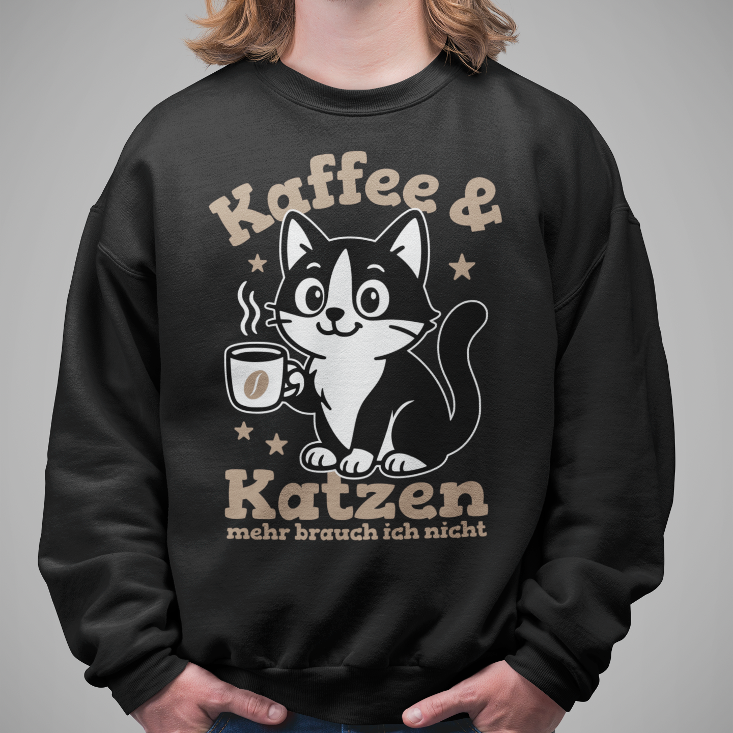 Herren Sweatshirt - Kaffee & Katzen – Niedliches Motiv für Kaffeeliebhaber