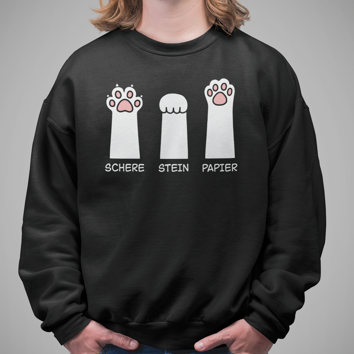 Herren Sweatshirt - Katzenpfoten – Schere, Stein, Papier