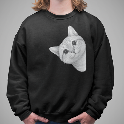 Herren Sweatshirt - Sneaky Cat – Neugierige Katze schaut um die Ecke