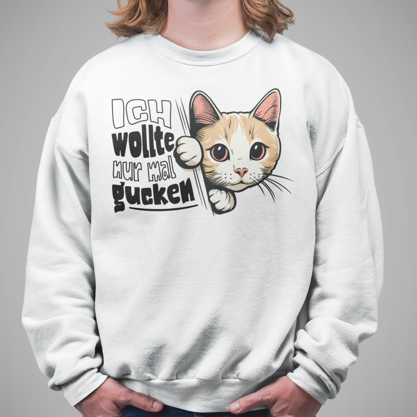 Herren Sweatshirt Ich wollte nur mal gucken - Hinterhältig Katze