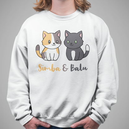Herren Sweatshirt Personalisiert - Zwei Individuelle Cartoon Katzen mit Namen